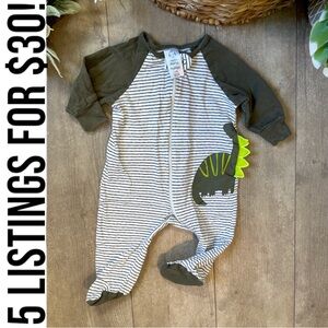 Gerber Organic Cotton Dinosaur Zip Footies 0-3 Months baby boy modern